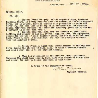 Special Order #112 Headquarters Oklahoma National Guard-1904