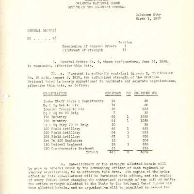 General Order #5 Headquarters Oklahoma National Guard-1937