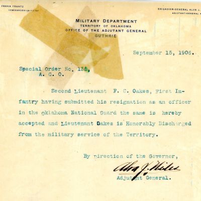 Special Order #135 Headquarters Oklahoma National Guard-1906
