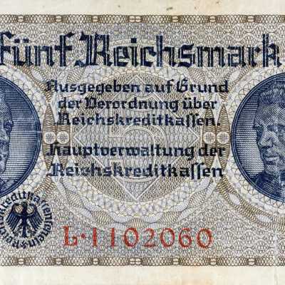 German Reichskreditkassenschein Five Reichsmark-1940-1945