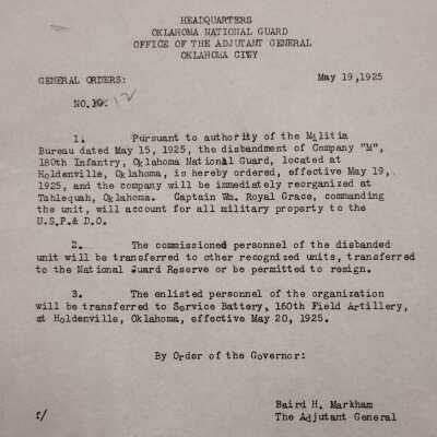 General Order #12 Headquarters Oklahoma National Guard-1925