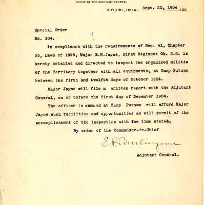 Special Order #104 Headquarters Oklahoma National Guard-1904
