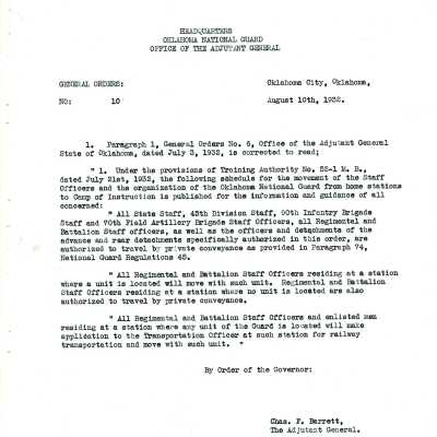 General Order #10 Headquarters Oklahoma National Guard-1932