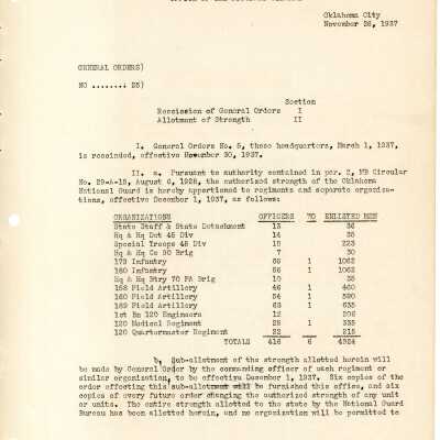 General Order #25 Headquarters Oklahoma National Guard-1937
