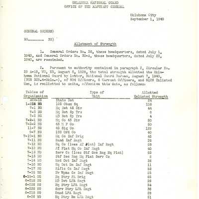 General Order #35 Headquarters Oklahoma National Guard-1940