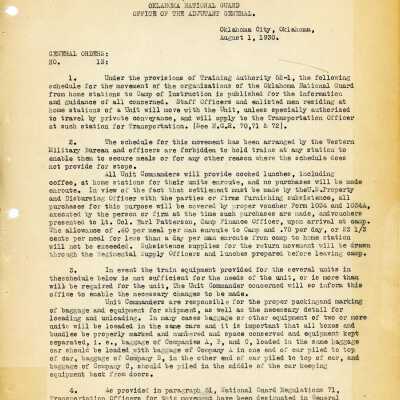 General Order #13 Headquarters Oklahoma National Guard-1930