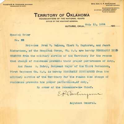Special Order #80 Headquarters Oklahoma National Guard-1904