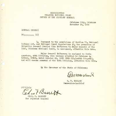 General Order #11 Headquarters Oklahoma National Guard-1935
