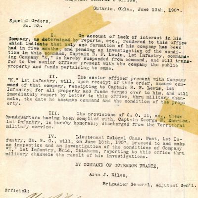 Special Order #53 Headquarters Oklahoma National Guard-1907