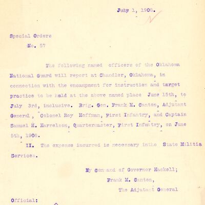 Special Order #57 Headquarters Oklahoma National Guard-1908