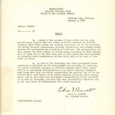 General Order #1 Headquarters Oklahoma National Guard-1936