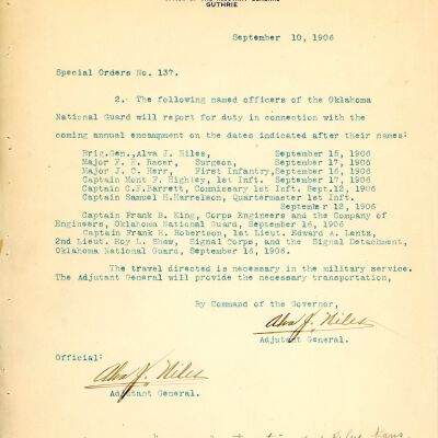 Special Order #137 Headquarters Oklahoma National Guard-1906