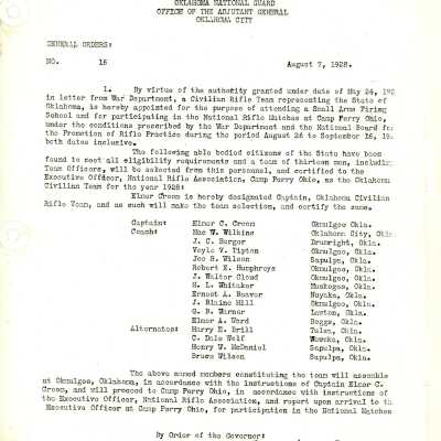 General Order #16 Headquarters Oklahoma National Guard-1928