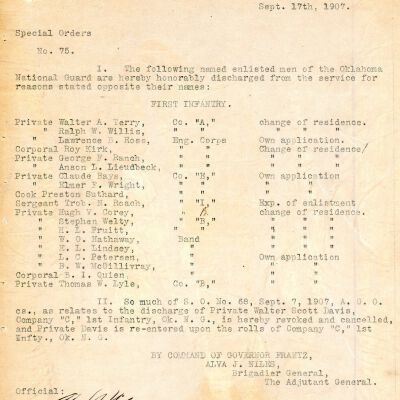Special Order #75 Headquarters Oklahoma National Guard-1907