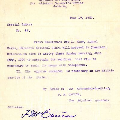 Special Order #49 Headquarters Oklahoma National Guard-1909