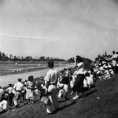 Spectators at a track athletics event