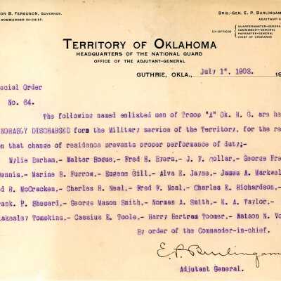 Special Order #64 Headquarters Oklahoma National Guard-1903