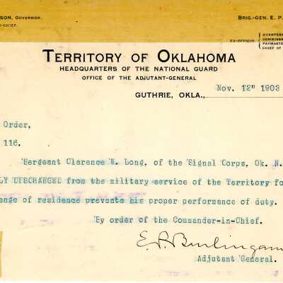 Special Order #116 Headquarters Oklahoma National Guard-1903