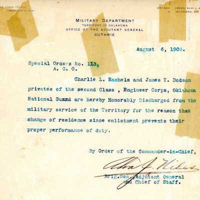 Special Order #113 Headquarters Oklahoma National Guard-1906