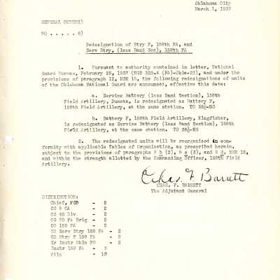 General Order #6 Headquarters Oklahoma National Guard-1937