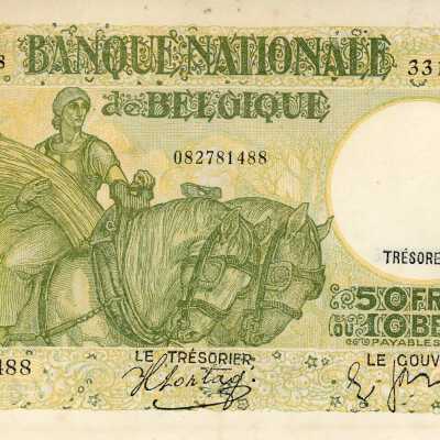 Belgian Fifty Francs / Ten Belgas Type 1927
