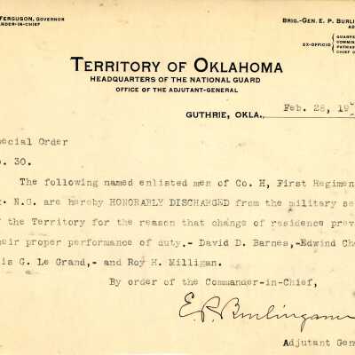 Special Order #30 Headquarters Oklahoma National Guard-1906