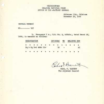 General Order #12 Headquarters Oklahoma National Guard-1935