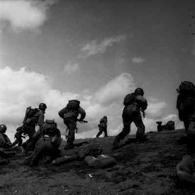 Soldiers practicing beach attacks