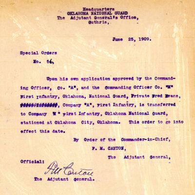 Special Order #56 Headquarters Oklahoma National Guard-1909