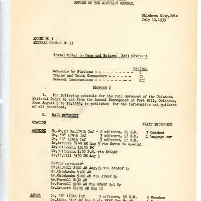 General Order #11 Annex 1 Headquarters Oklahoma National Guard-1939