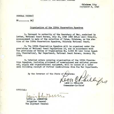 General Order #36 Headquarters Oklahoma National Guard-1940