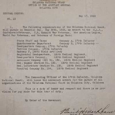 General Order #12 Headquarters Oklahoma National Guard-1923