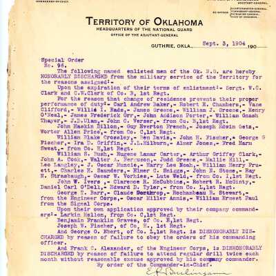 Special Order #96 Headquarters Oklahoma National Guard-1904