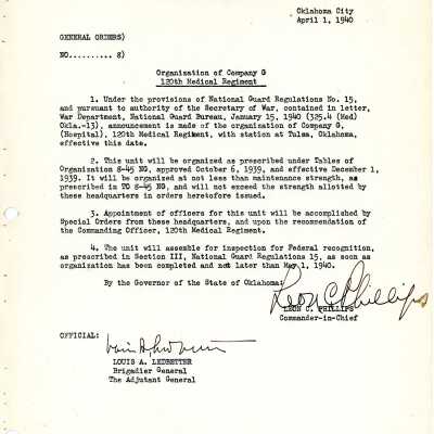 General Order #8 Headquarters Oklahoma National Guard-1940