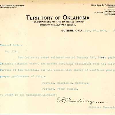 Special Order #114 Headquarters Oklahoma National Guard-1904