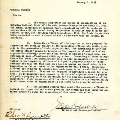 General Order #1 Headquarters Oklahoma National Guard-1921