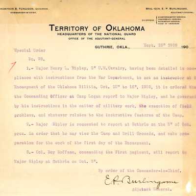 Special Order #98 Headquarters Oklahoma National Guard-1903