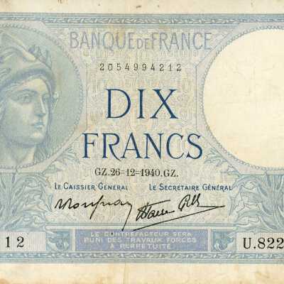 French Ten Francs Minerve Type 1915 Modified