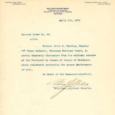 Special Order #42 Headquarters Oklahoma National Guard-1906