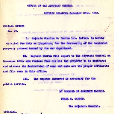 Special Order #99 Headquarters Oklahoma National Guard-1907