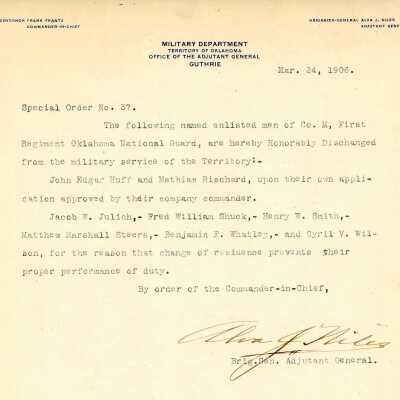 Special Order #37 Headquarters Oklahoma National Guard-1906
