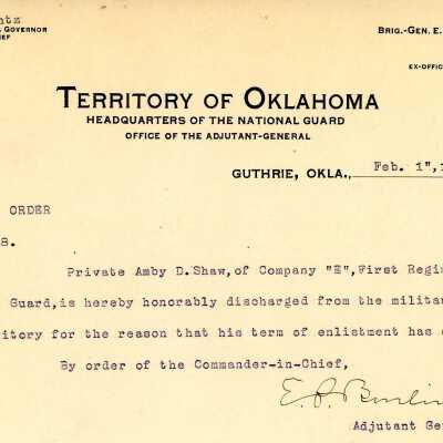 Special Order #18 Headquarters Oklahoma National Guard-1906
