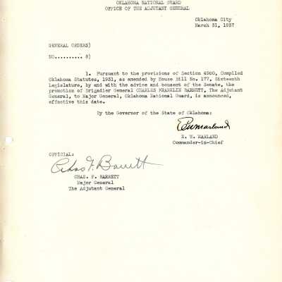 General Order #8 Headquarters Oklahoma National Guard-1937