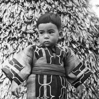 Young Japanese boy in traditional robe
