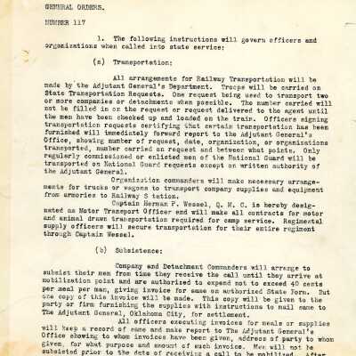 General Order #117 Headquarters Oklahoma National Guard-1919