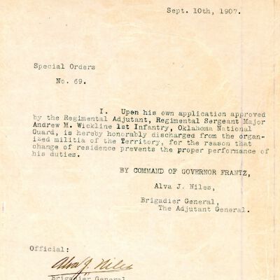 Special Order #69 Headquarters Oklahoma National Guard-1907