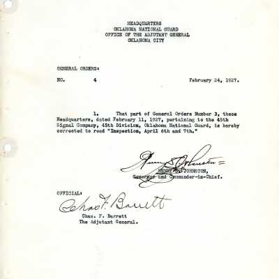 General Order #4 Headquarters Oklahoma National Guard-1927