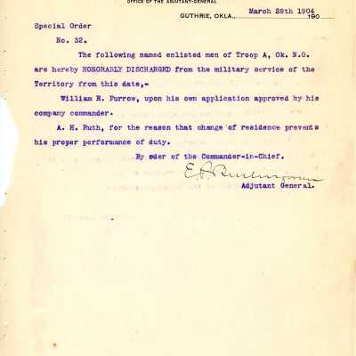 Special Order #32 Headquarters Oklahoma National Guard-1904