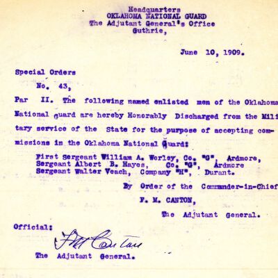 Special Order #43 Headquarters Oklahoma National Guard-1909