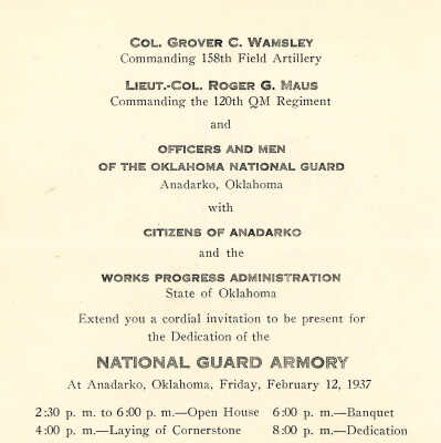 Invitation to the dedication of the Anadarko Armory